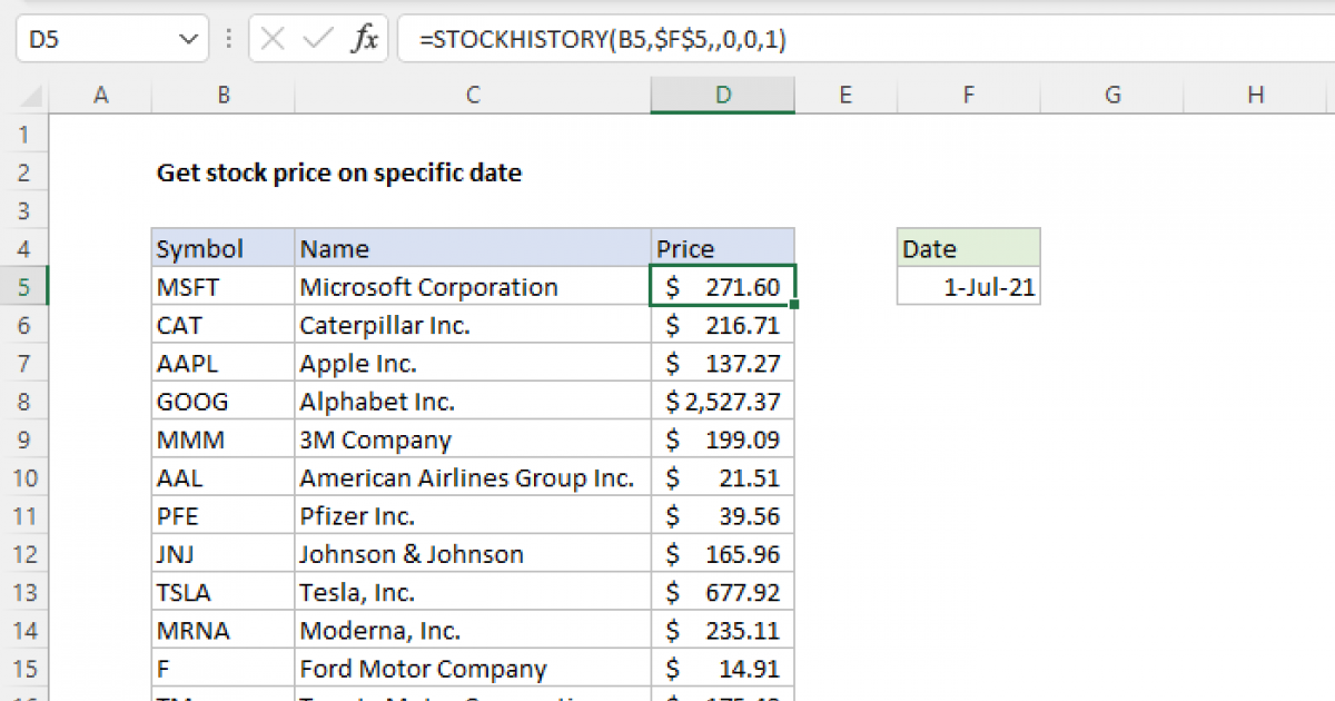 Get Stock Price On Specific Date Excel Formula Exceljet